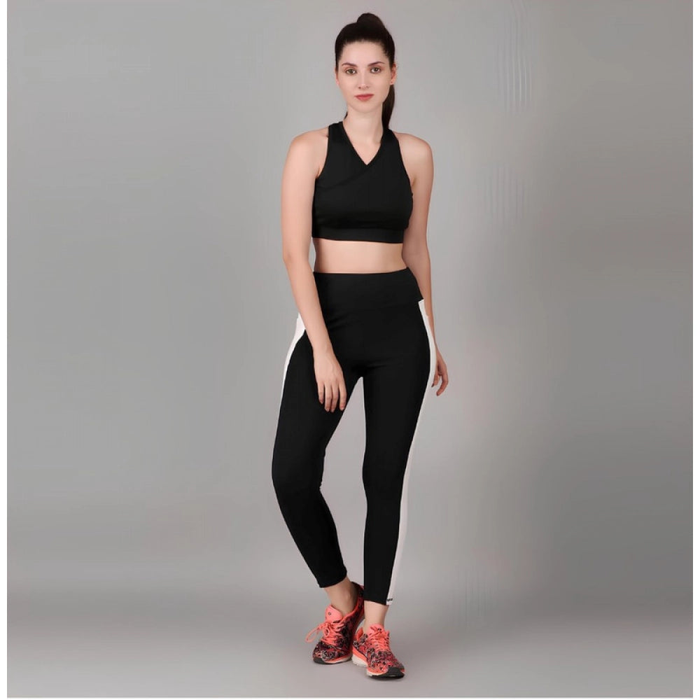 Generic Women's Polyester Solid Ankle length High Waisted Tights (Black)