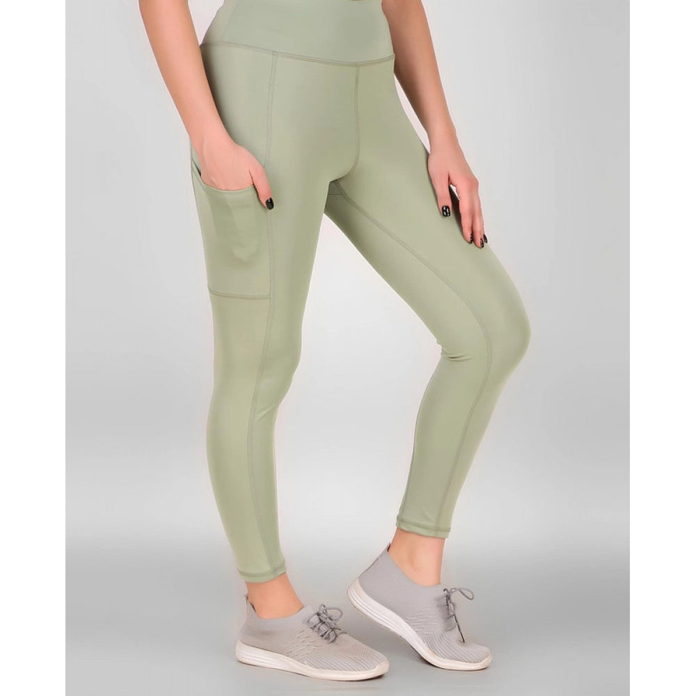 Generic Women's Polyester Solid Ankle length High Waisted Tights (Sea Green)