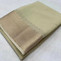 Generic Women's Crepe Chit Pallu Solid Saree With Unstitched Blouse 5.5Mtr (Beige)