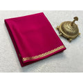 Generic Women's Crepe Chit Pallu Solid Saree With Unstitched Blouse 5.5Mtr (Pink)