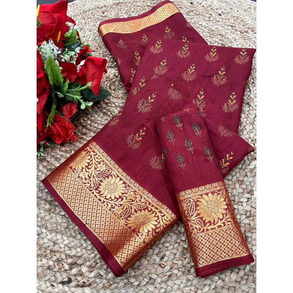 Generic Women's Digital Dolla Silk Printed Saree With Unstitched Blouse 5.5Mtr (Maroon)