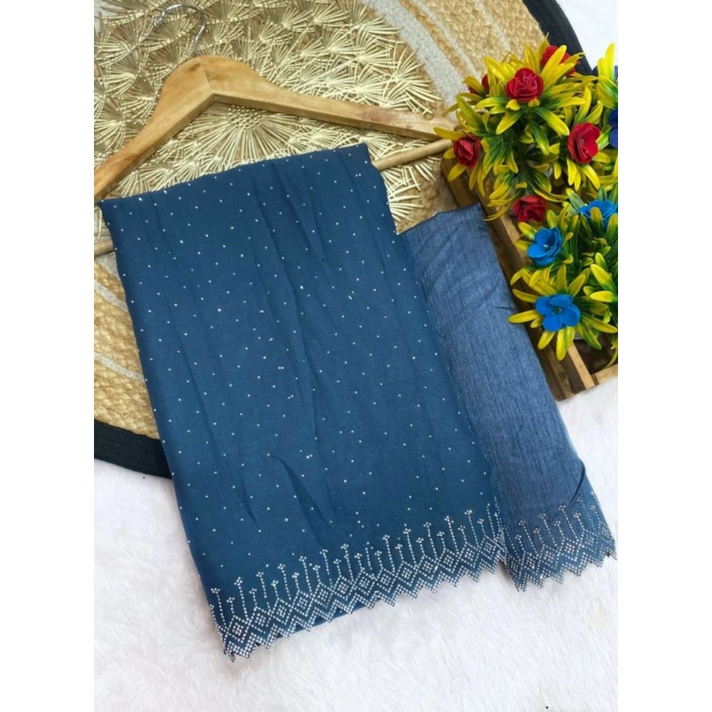 Generic Women's Georgette Stone Work Saree With Unstitched Blouse 5.5Mtr (Grey)