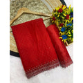 Generic Women's Georgette Stone Work Saree With Unstitched Blouse 5.5Mtr (Red)