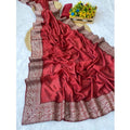 Generic Women's Silk Embroidred Saree With Unstitched Blouse 5.5Mtr (Red)