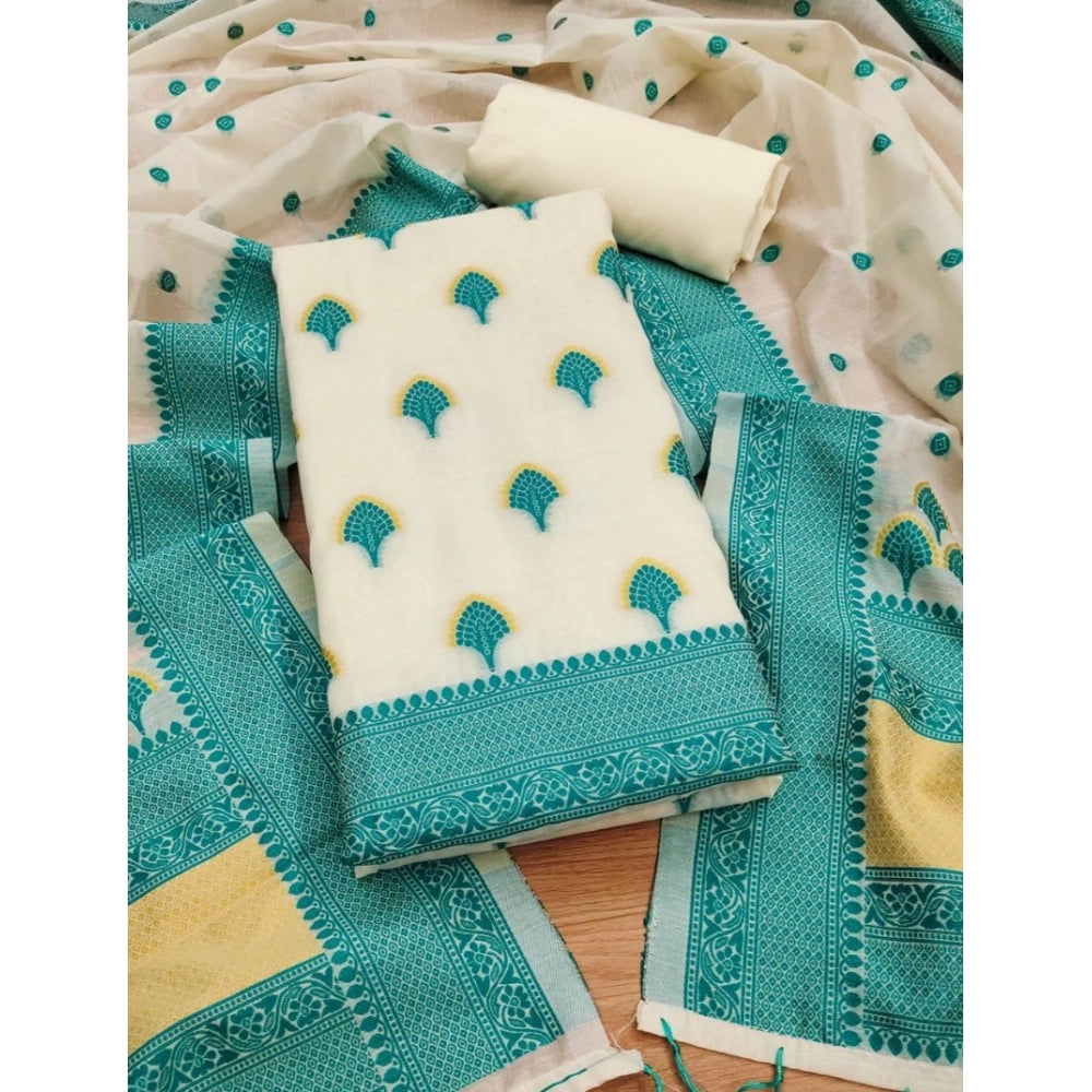 Generic Women's Banarasi Silk Printed Unstitched Salwar Suit Material With Dupatta (Teal, 3Mtrs)