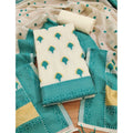 Generic Women's Banarasi Silk Printed Unstitched Salwar Suit Material With Dupatta (Teal, 3Mtrs)