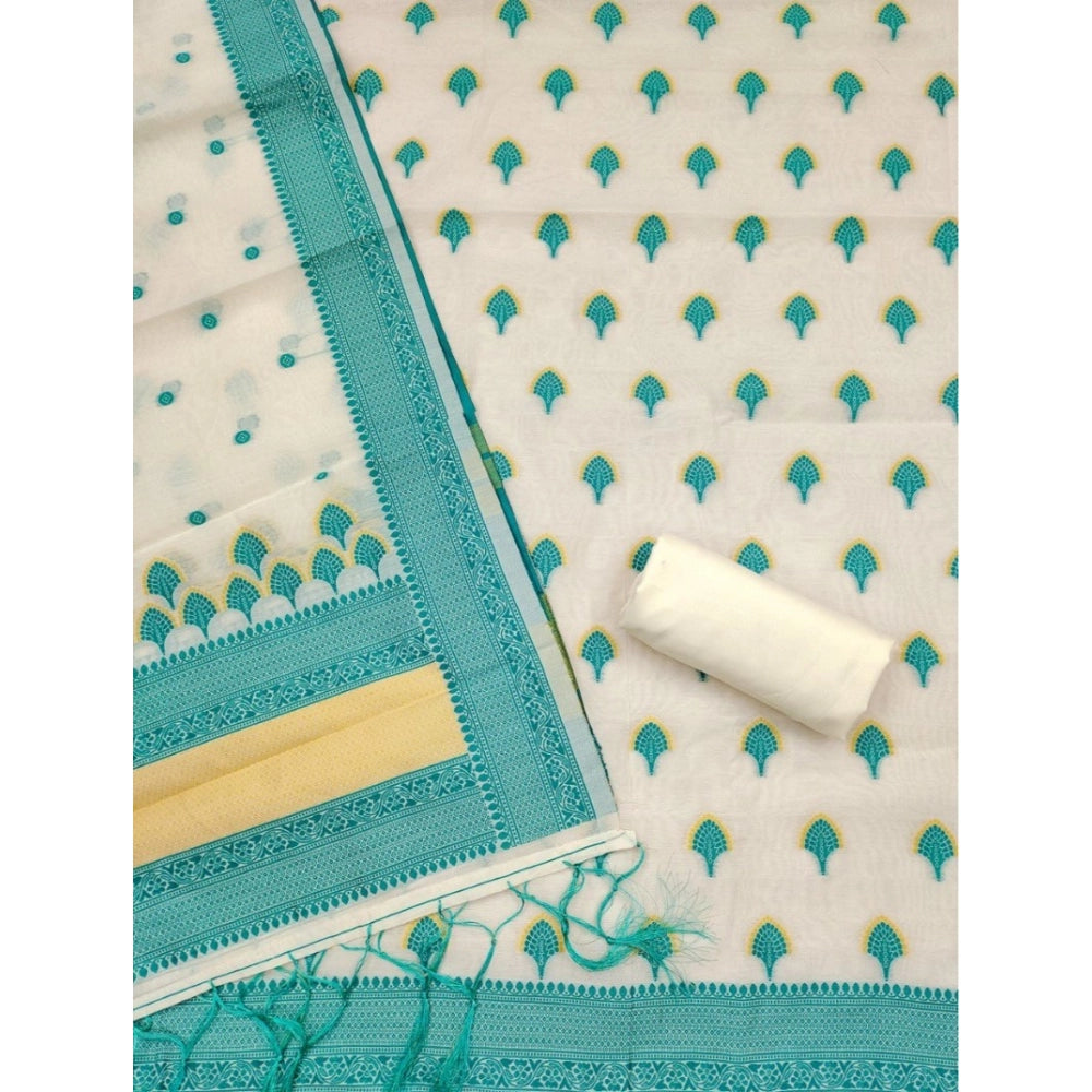 Generic Women's Banarasi Silk Printed Unstitched Salwar Suit Material With Dupatta (Teal, 3Mtrs)