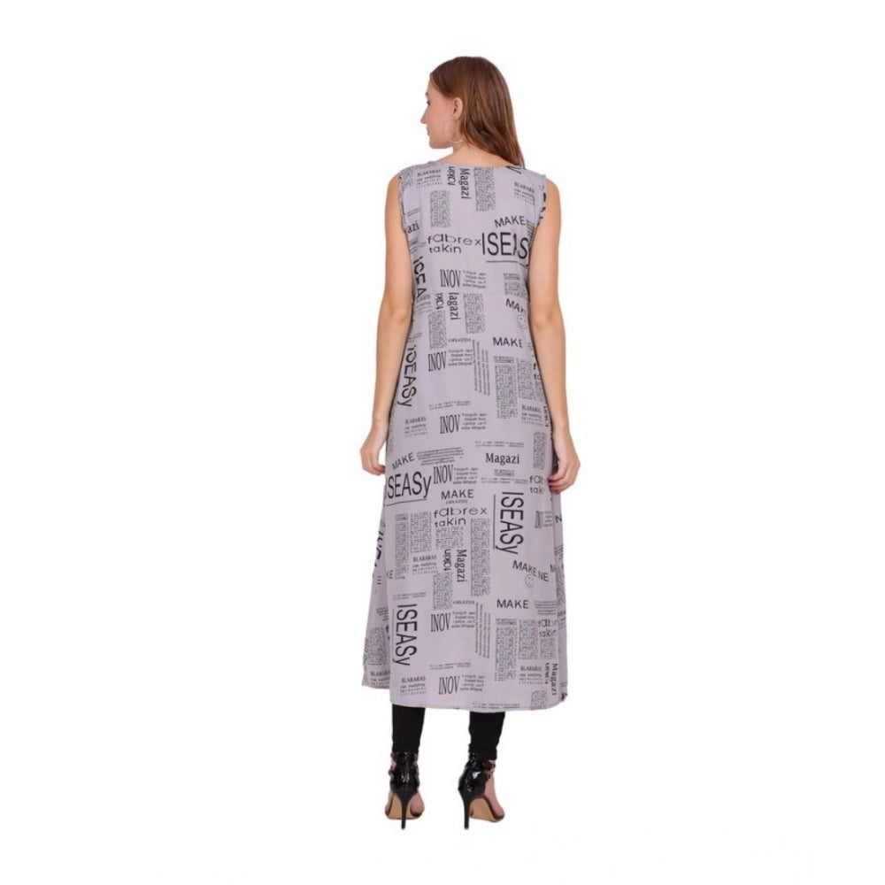 Generic Women's Casual Crepe Sleeveless Slit Dress (Light Grey)