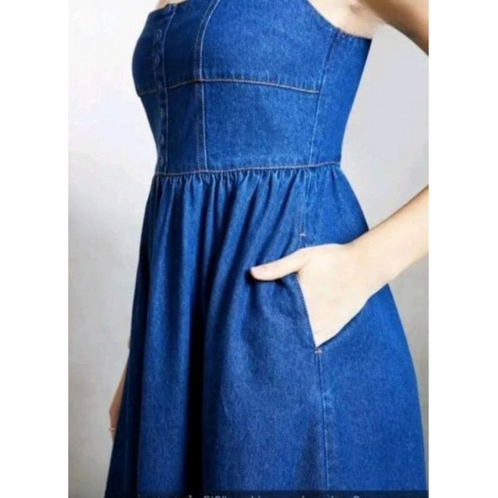 Generic Women's Casual Denim Sleeveless Dress (Blue)