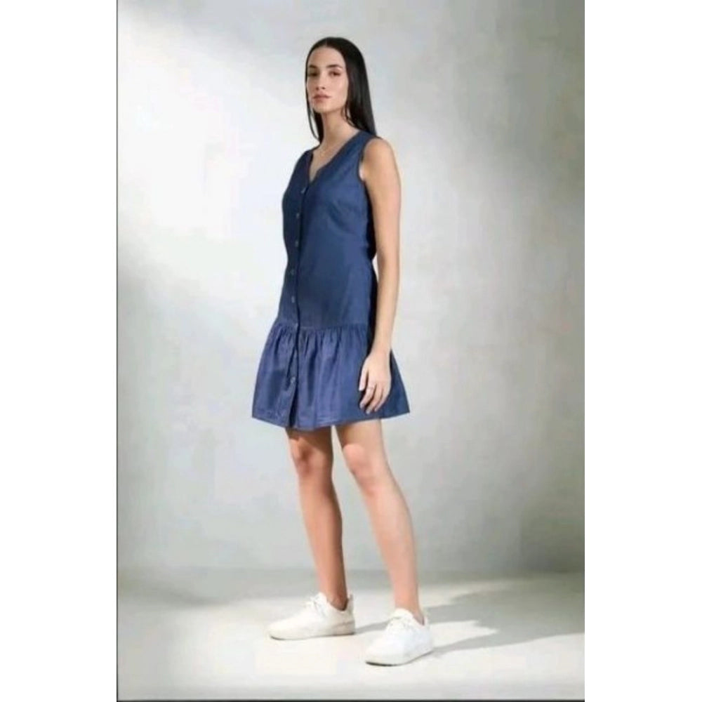 Generic Women's Casual Denim Sleeveless Dress (Blue)