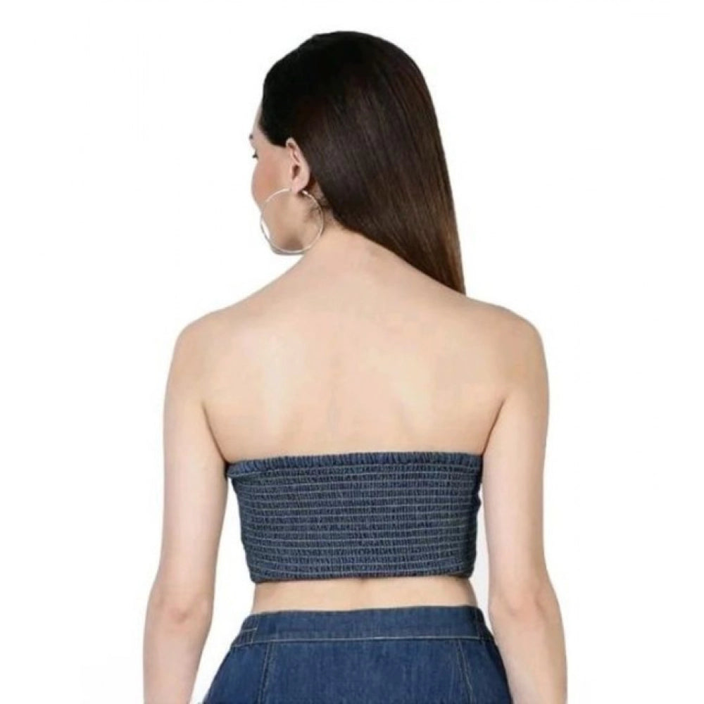 Generic Women's Casual Denim Sleeveless Bluster Top (Blue)