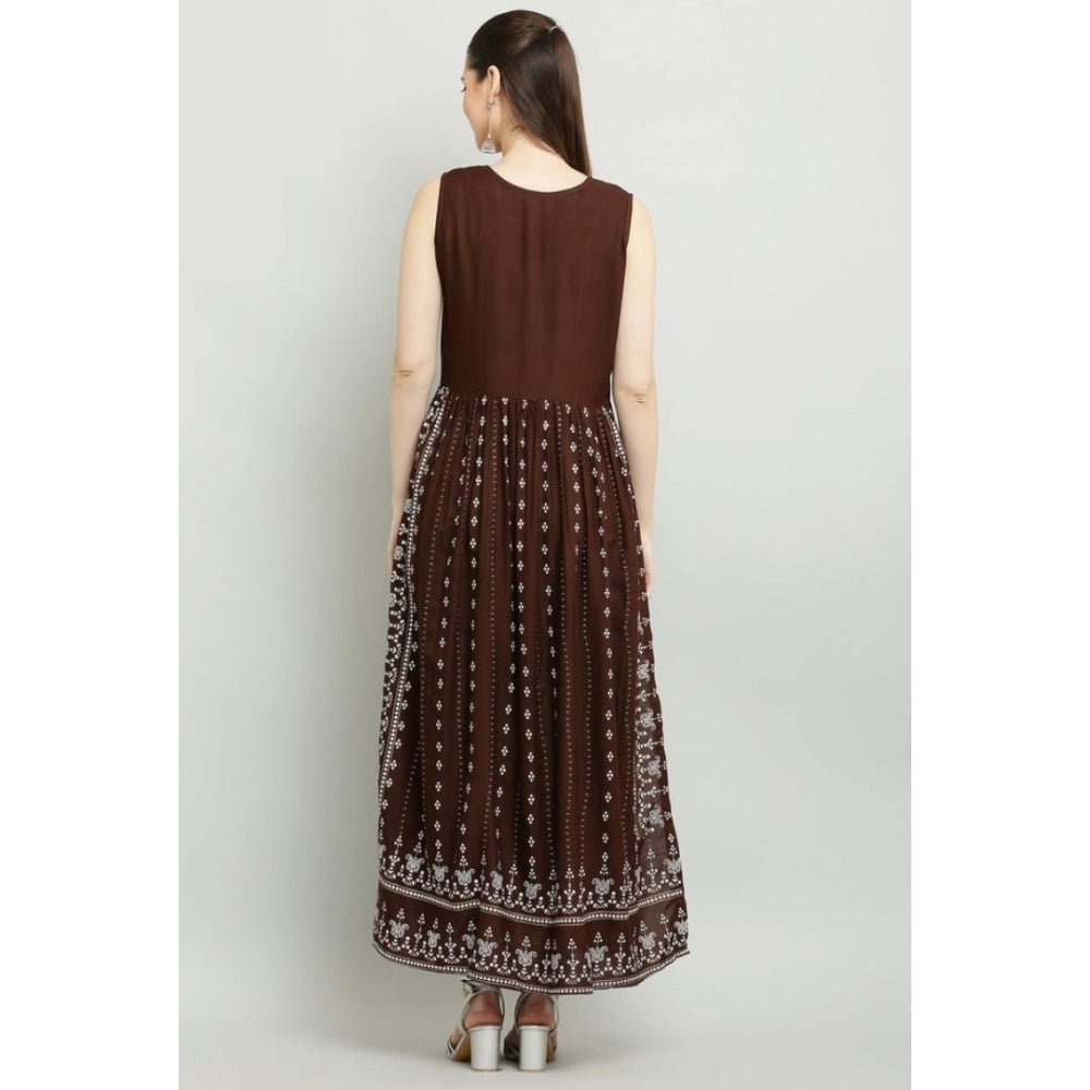 Generic Women's Casual Rayon Sleeveless Kurti (Brown)