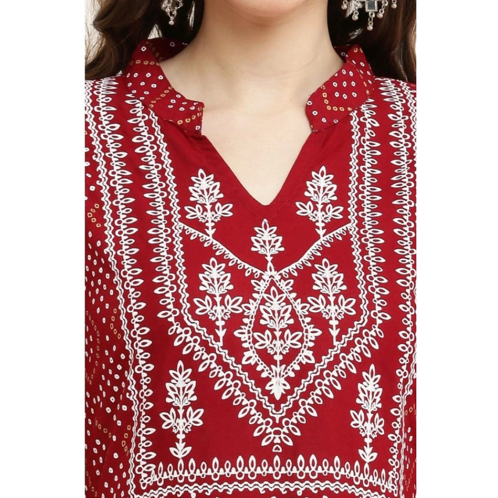 Generic Women's Casual Rayon Full sleeve Kurti (Maroon)