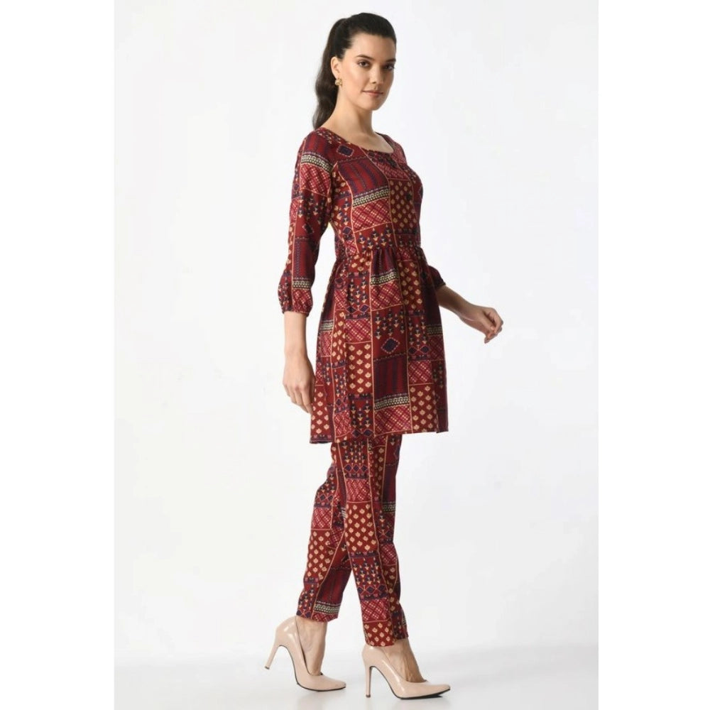 Generic Women's Casual Crepe 3-4th Sleeves Cord Set (Maroon)