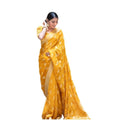 Generic Women's Soft Lichi Silk Printed Saree With Unstitched Blouse 5.5Mtr (Yellow)
