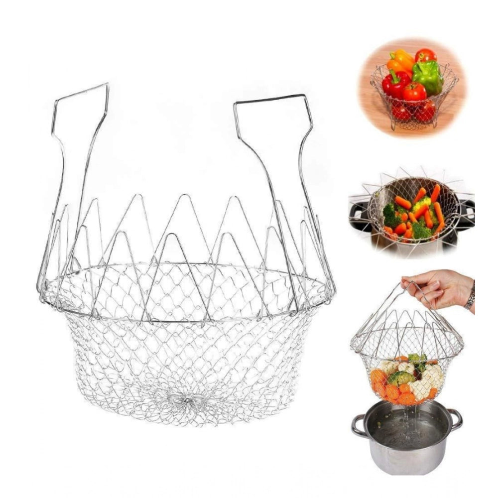 Generic Foldable Chef Basket – Multi-Function Strainer And Steamer (Color: Assorted )