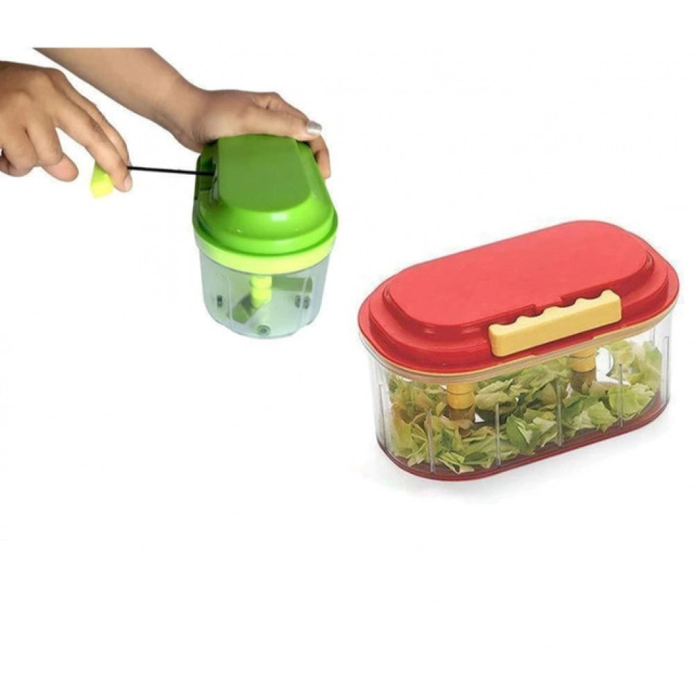 Generic Pack Of 2_Twin Bowl Dual-Blade Hand Chopper | Manual Food Processor for Vegetables And Fruits (Color: Assorted )