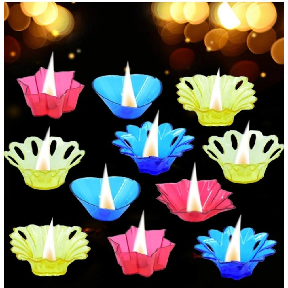 Generic Pack Of 2_Floral Diya Set – Multi-Color Tea Light Holders Set of 12 (Color: Assorted )