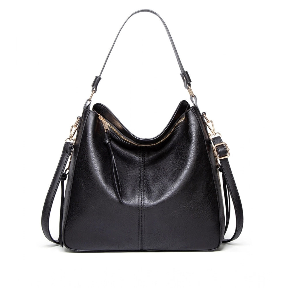 Generic Women's PU Leather Zipper Handbag (Black)