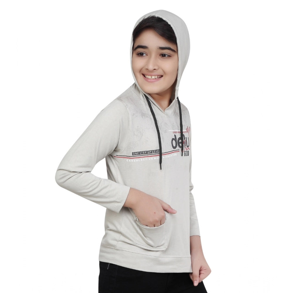 Generic Boy's Cotton Printeded Hooded Neck Hoodies (Grey )