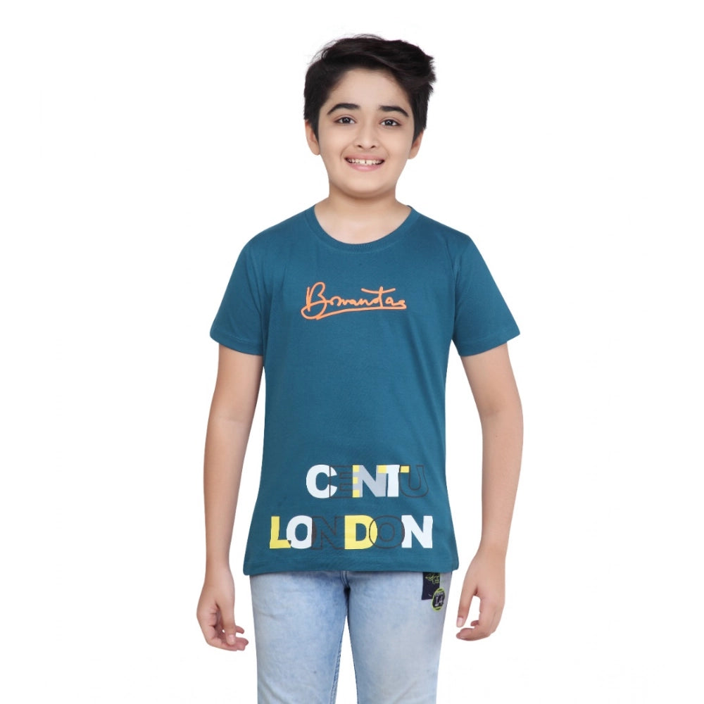 Generic Boy's Cotton Grapic Printed Round Neck T-Shirt (Teal Green)