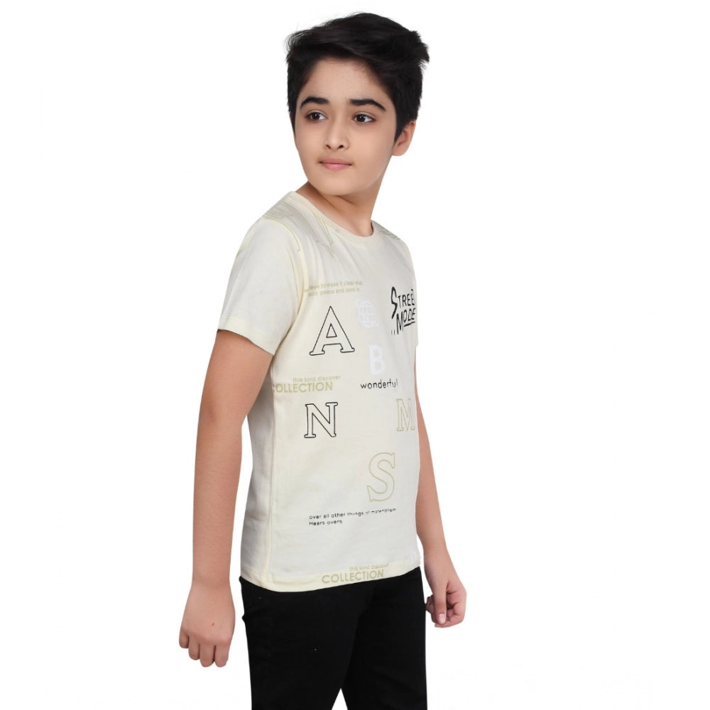 Generic Boy's Cotton Grapic Printed Round Neck T-Shirt (Beige )