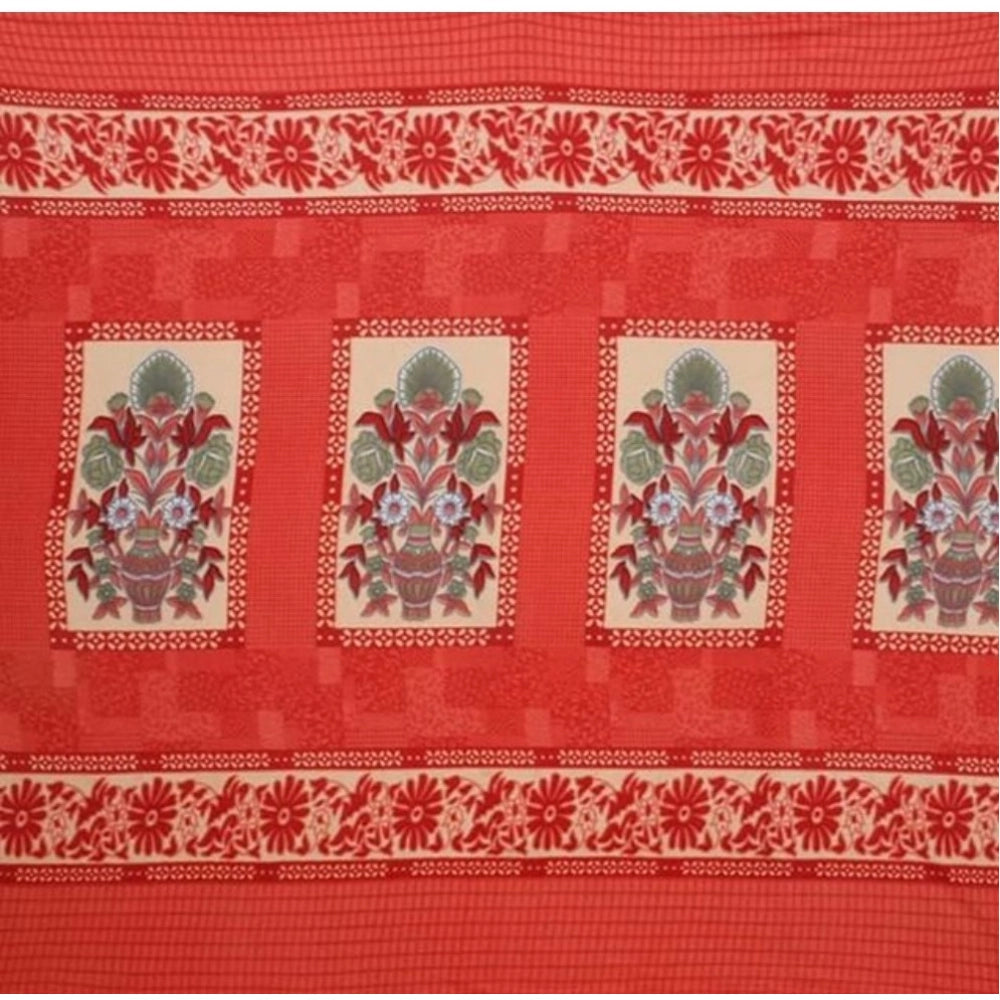 Generic Fleece Floral Printed Double Polar Warm Bedsheet with 2 Pillow Cover (Red)