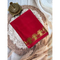 Generic Women's Crepe Chit Pallu Solid Saree With Unstitched Blouse 5.5Mtr (Red)