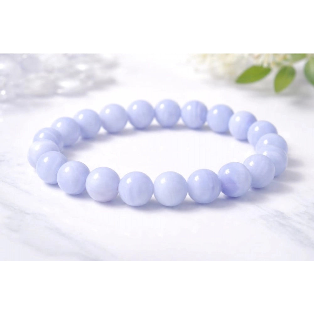 Generic Natural Crystal 8mm Bluelace Agate Bracelet (Light Blue)