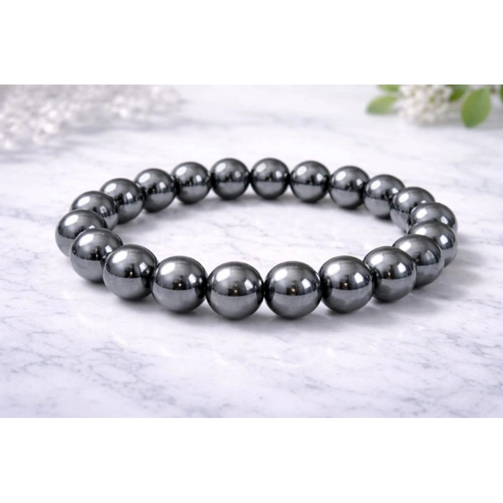 Generic Natural Crystal 8mm Hematite Bracelet (Grey)