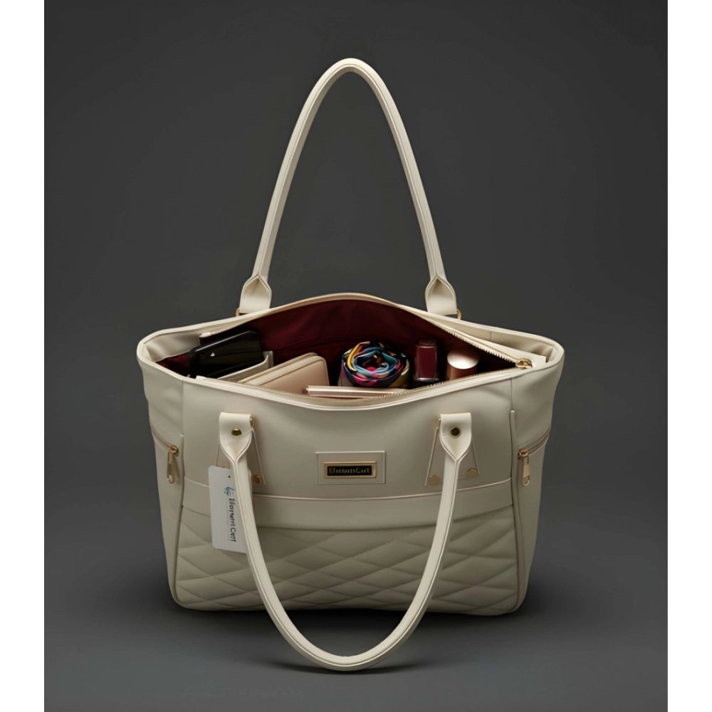 Generic Women's PU Leather Solid Shoulder Zipper Handbag (Cream)