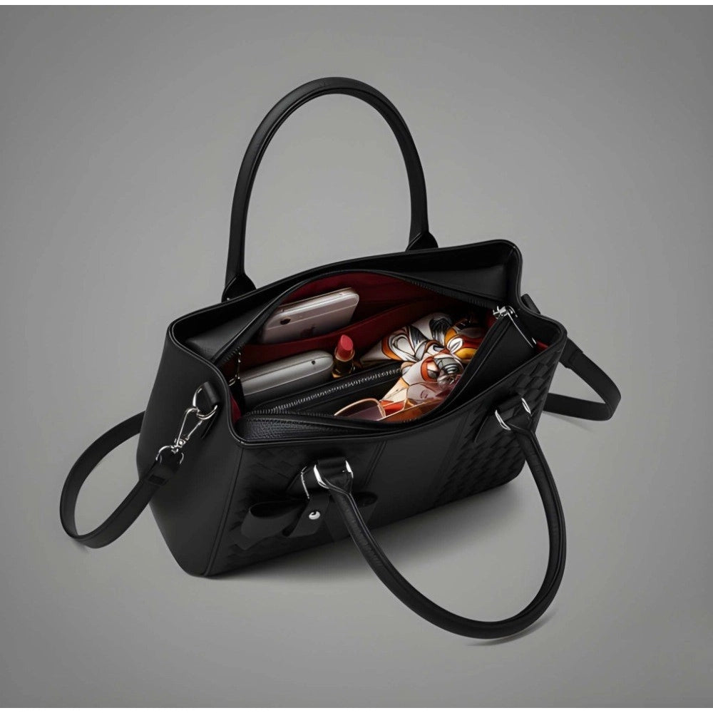 Generic Women's PU Leather Solid Shoulder Zipper Handbag (Black)