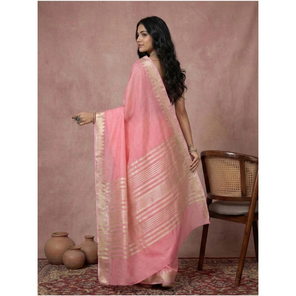 Generic Women's Cotton Printed Saree With Unstitched Blouse 5.5Mtr (Coral Pink)