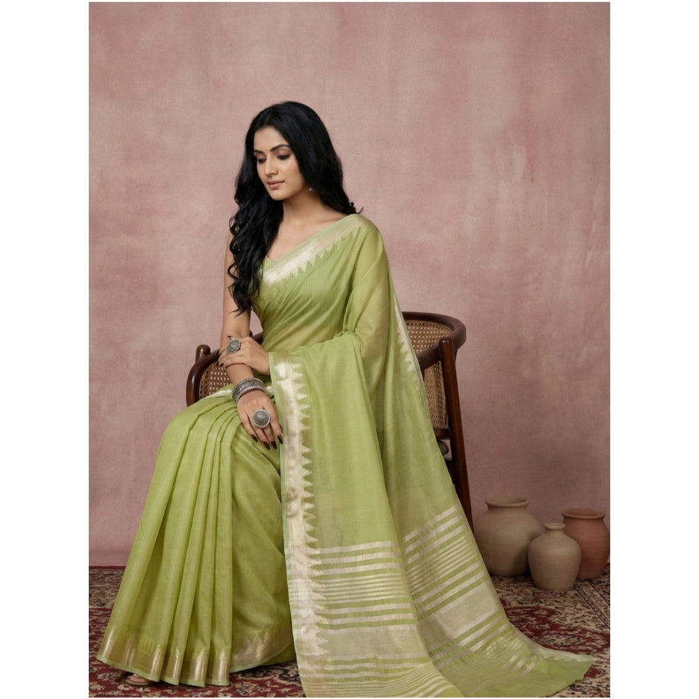 Generic Women's Cotton Printed Saree With Unstitched Blouse 5.5Mtr (Light Green)