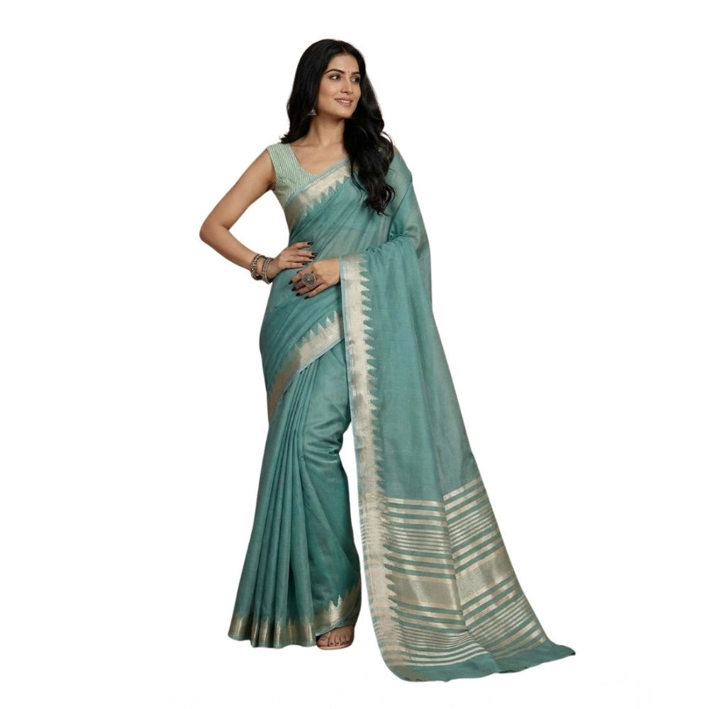 Generic Women's Cotton Printed Saree With Unstitched Blouse 5.5Mtr (Teal)