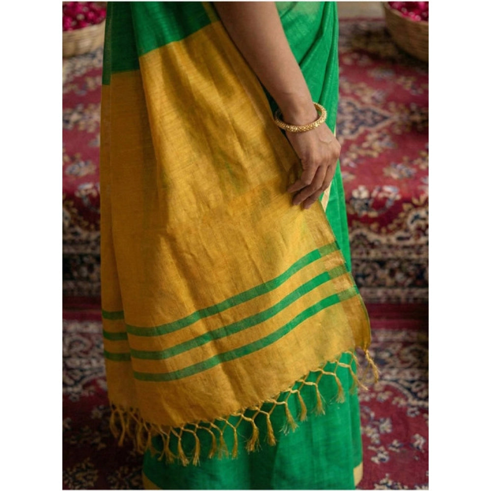 Generic Women's Cotton Printed Saree With Unstitched Blouse 5.5Mtr (Green)