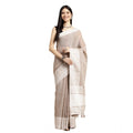 Generic Women's Linen Printed Saree With Unstitched Blouse 5.5Mtr (Beige)