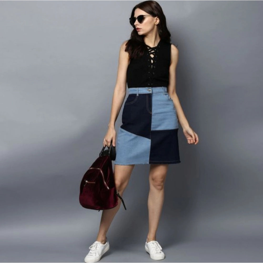 Generic Women's Denim Brick Style Buttoned Skirt (Blue)
