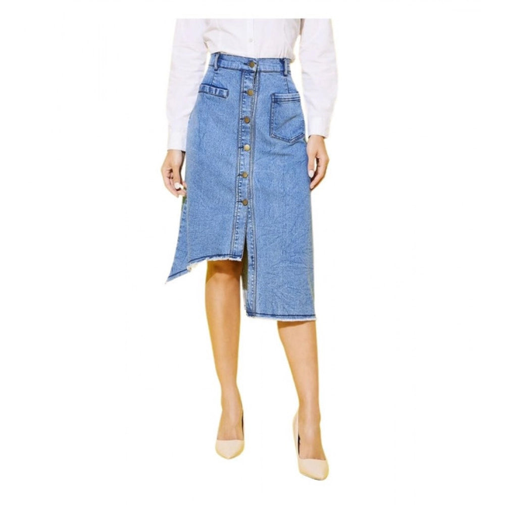 Generic Women's Denim Hi Lo Buttoned Skirt (Blue)