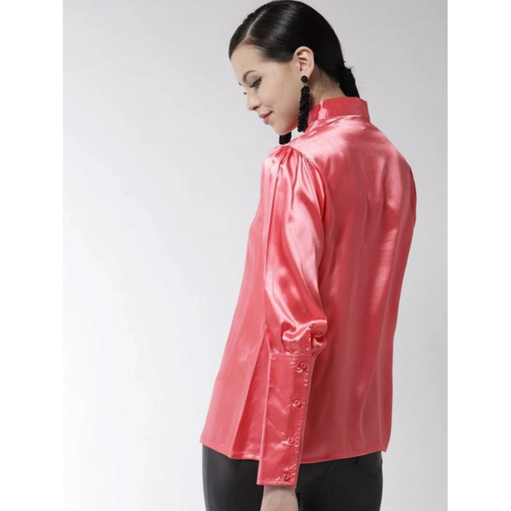 Generic Women's Polyester Solid Long Sleeves Top (Coral)