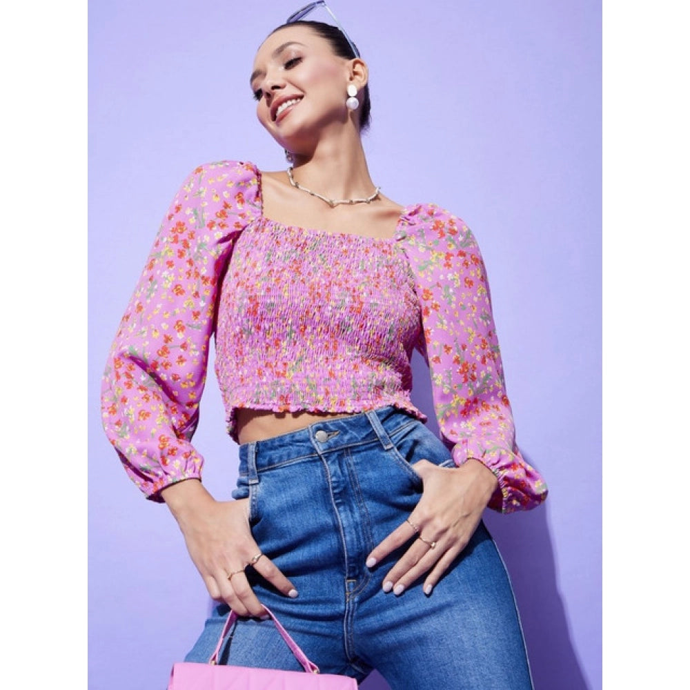 Generic Women's Polyester Floral Long Sleeves Top (Multicolor)