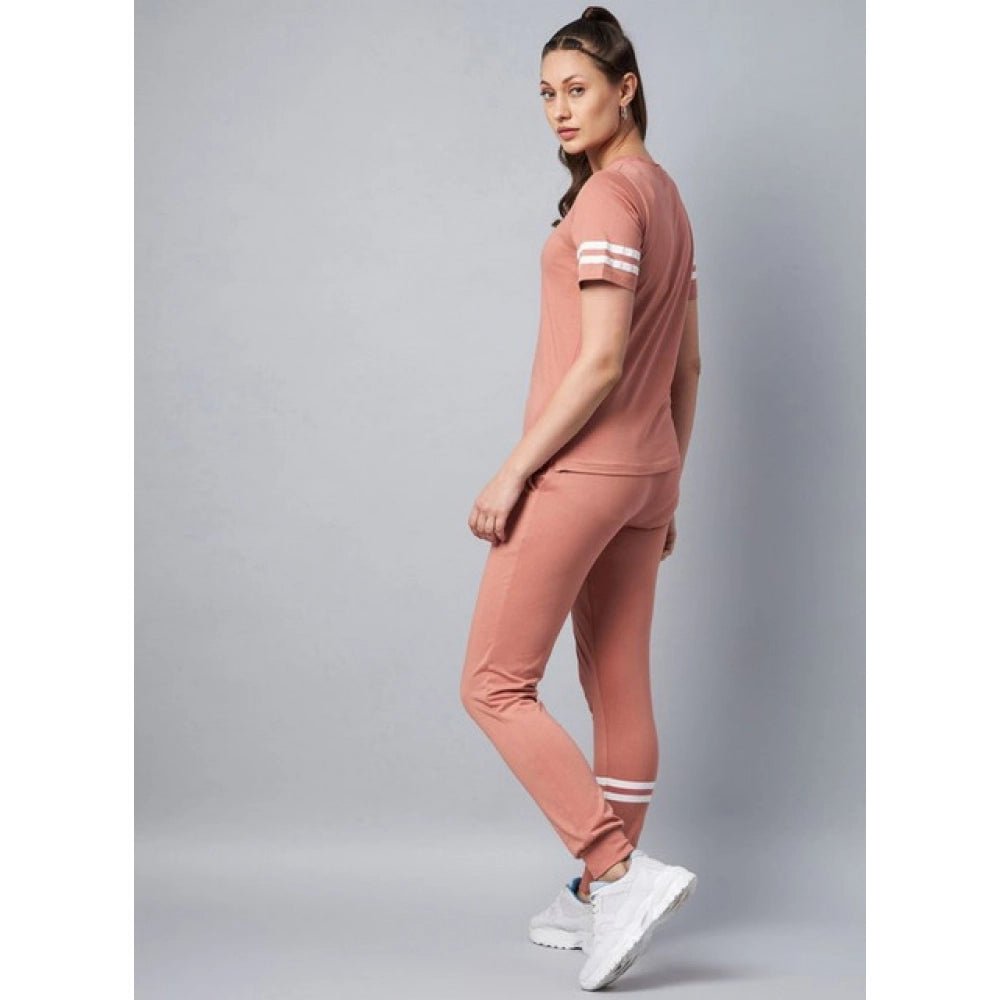 Generic Women's Cotton Striped Short Sleeve Tracksuit (Pink)