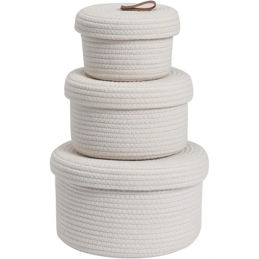 Generic Cotton 3 Pcs Set Roti Box Storage Basket With Lid (White)