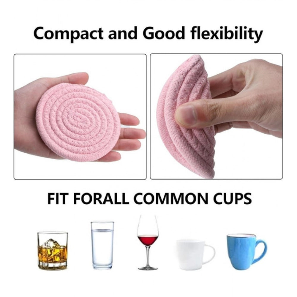 Generic Cotton Rope Drink Coasters 6 Pcs Set (Pink)