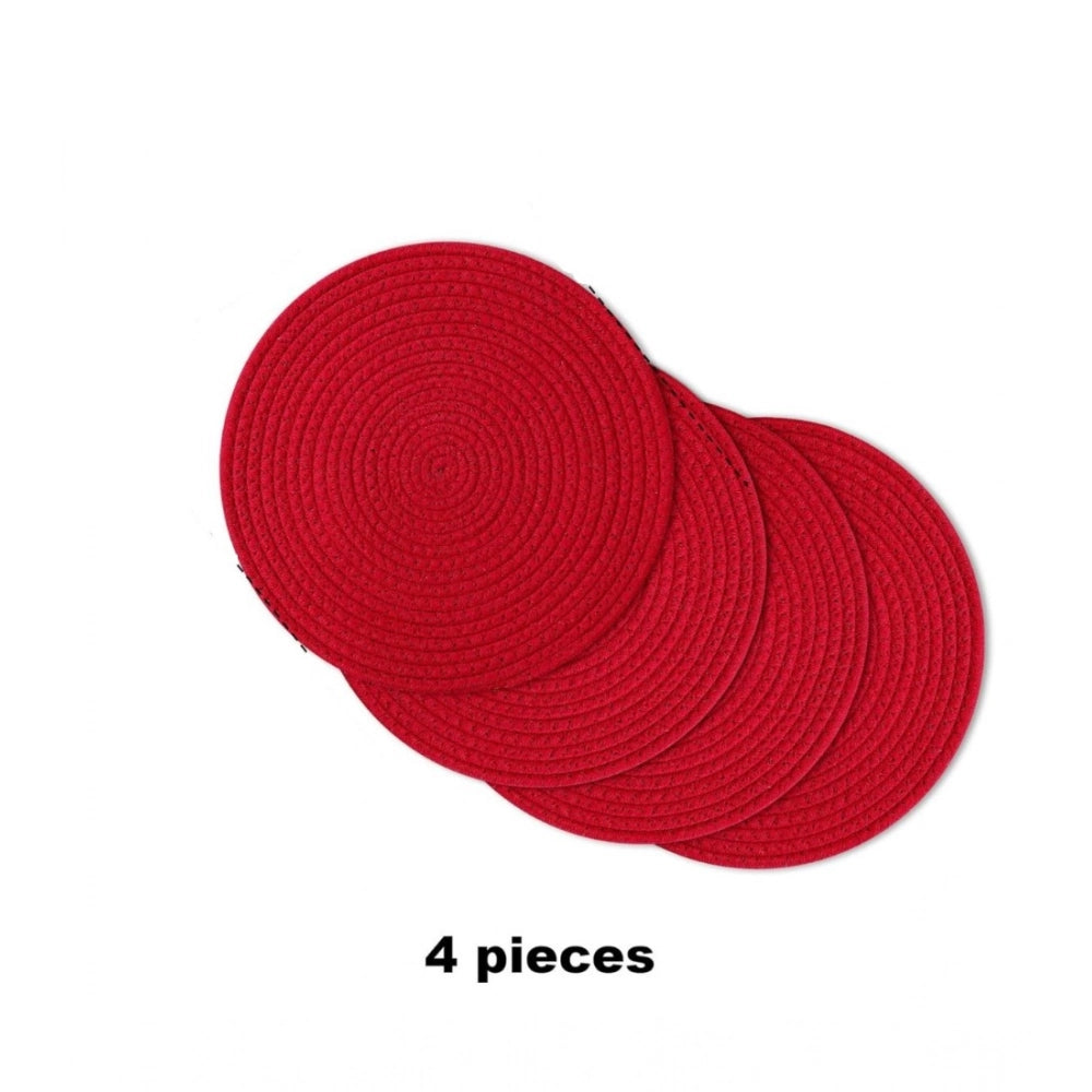 Generic Cotton Dining Table Round Placemat Mats Set of 4 (Red)