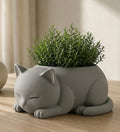 Generic Plastic Adorable Sleeping Cat Planter (Only Planter) (Grey)