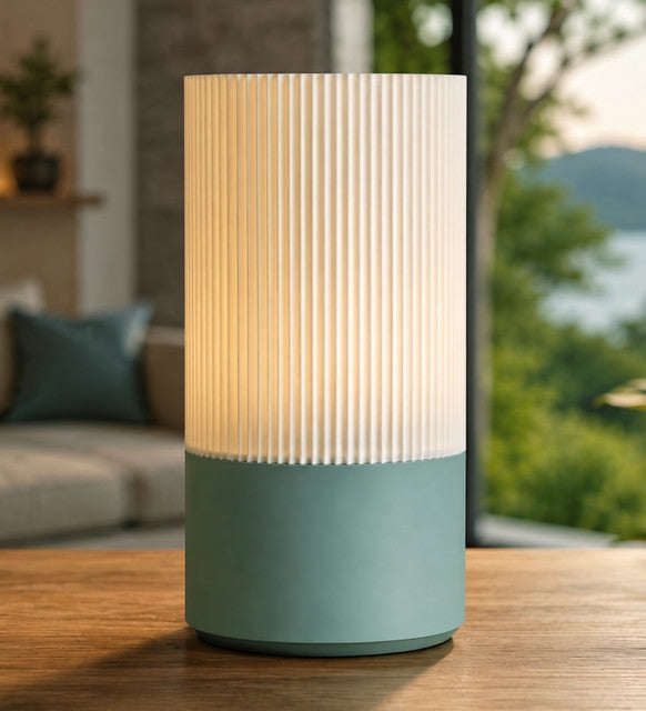 Generic Plastic Cylindrical Minimalistic Table Lamp (White-Pastel Green)