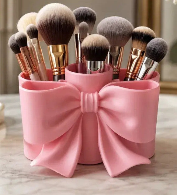 Generic Plastic Makeup Brush Holder - Bow (Pink)
