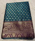 Generic Women's Jacquard Printed Saree With Unstitched Blouse - 5.5 Mtr (Teal-Purple)