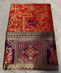 Generic Women's Jacquard Printed Saree With Unstitched Blouse - 5.5 Mtr (Red-Purple)